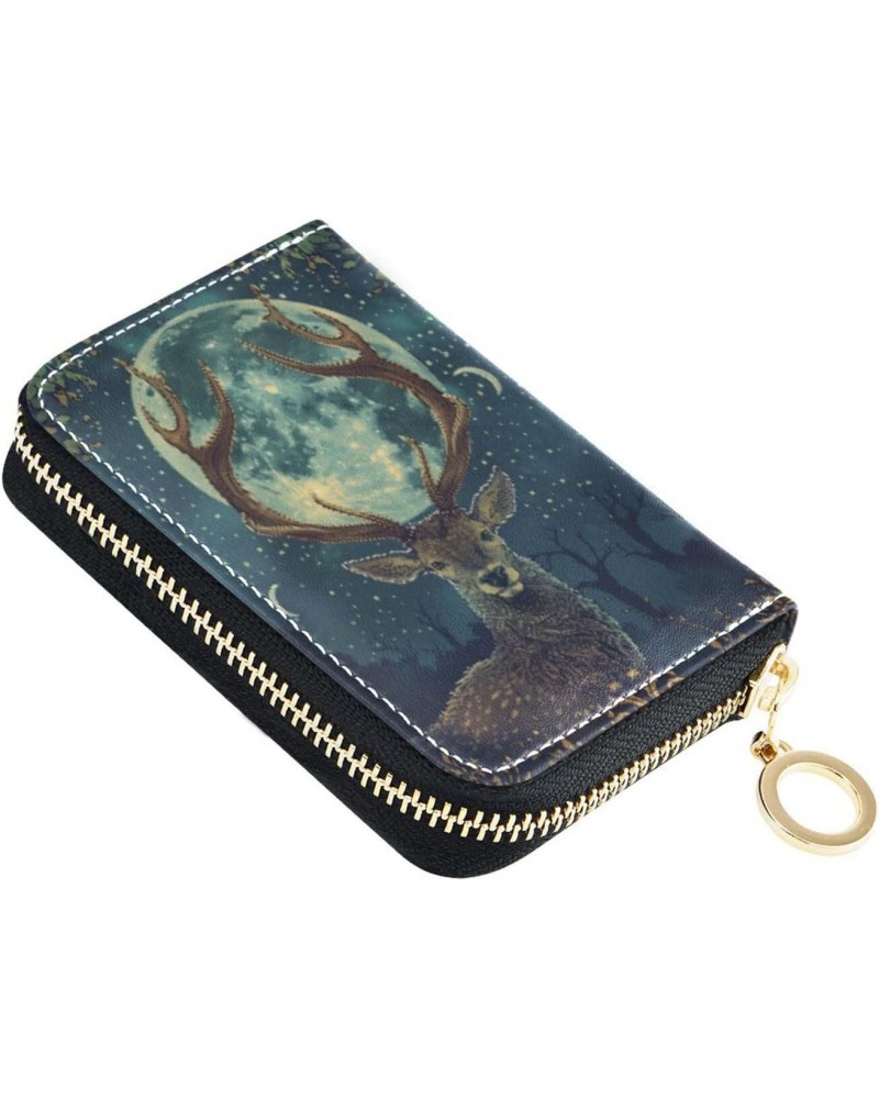 RFID Credit Card Holder Watercolour Elk Leather With Zipper Card Case Wallet for Women Girls $9.87 Wallets