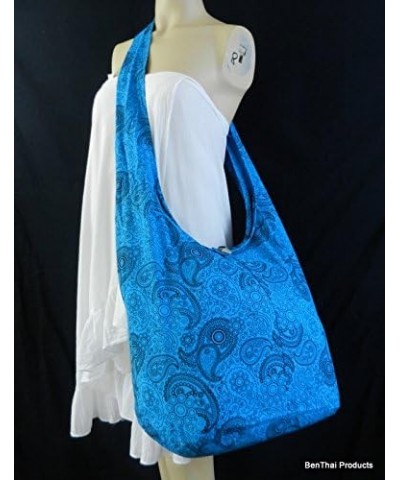 BTP! Thai Cotton Hippie Hobo Sling Crossbody Bag eco Friendly Shopping bag Paisley Print Large Blue $13.50 Crossbody Bags