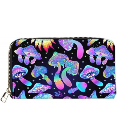 Cow Print Wallet for Women Men, Western Highland Cow Purse, Phone Money Credit Card Cowhide Holder Trippy Mushroom $8.84 Wallets