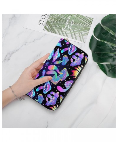 Cow Print Wallet for Women Men, Western Highland Cow Purse, Phone Money Credit Card Cowhide Holder Trippy Mushroom $8.84 Wallets