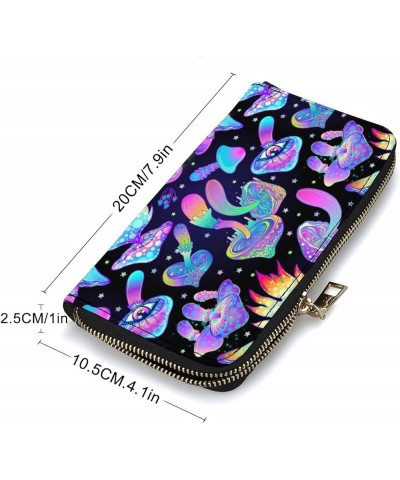 Cow Print Wallet for Women Men, Western Highland Cow Purse, Phone Money Credit Card Cowhide Holder Trippy Mushroom $8.84 Wallets