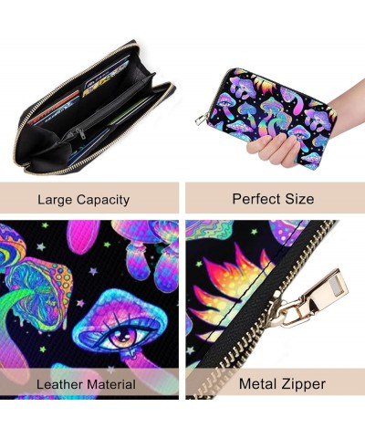 Cow Print Wallet for Women Men, Western Highland Cow Purse, Phone Money Credit Card Cowhide Holder Trippy Mushroom $8.84 Wallets