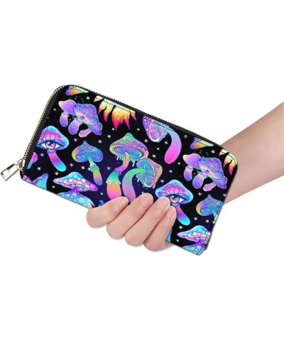 Cow Print Wallet for Women Men, Western Highland Cow Purse, Phone Money Credit Card Cowhide Holder Trippy Mushroom $8.84 Wallets