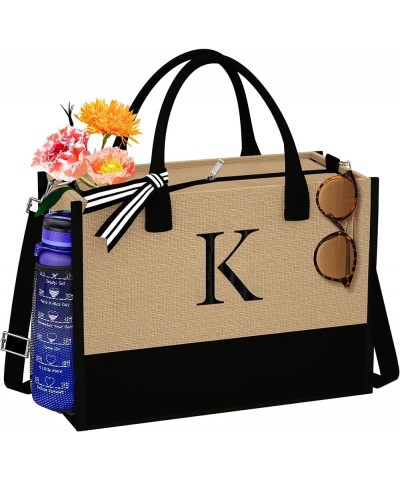 Jute Initial Tote Bag Burlap Beach Bag Personalized Birthday Gifts for Women Teacher Mom Bridal Bridesmaid Gifts K $10.78 Totes