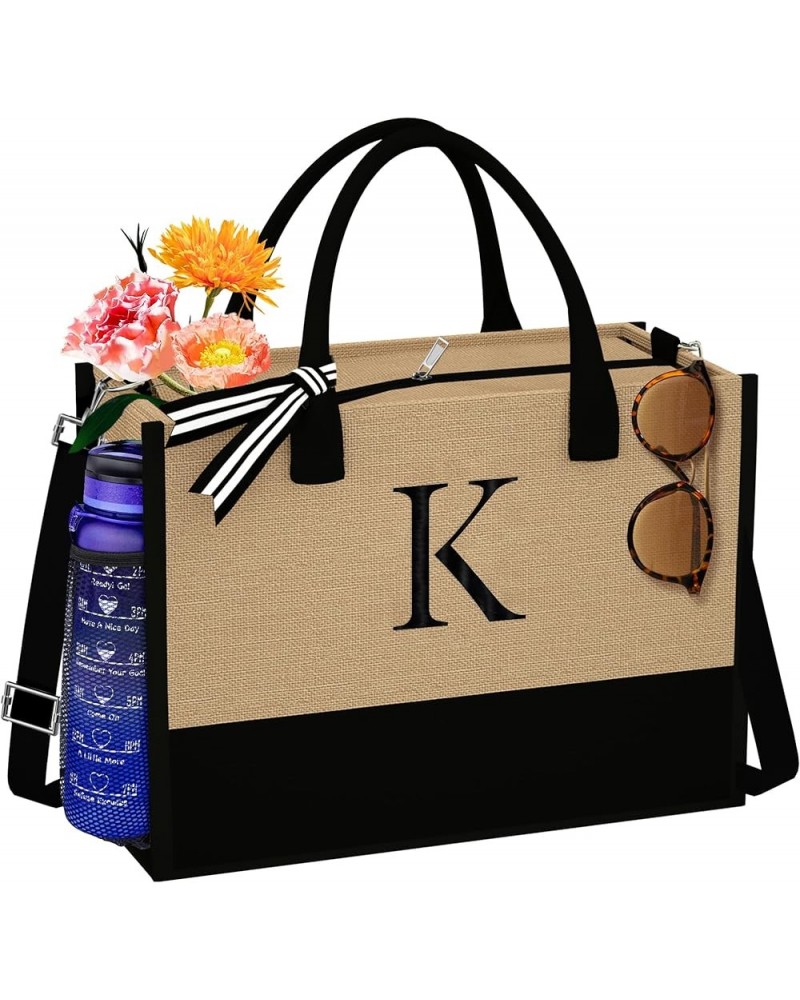 Jute Initial Tote Bag Burlap Beach Bag Personalized Birthday Gifts for Women Teacher Mom Bridal Bridesmaid Gifts K $10.78 Totes