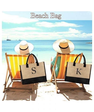 Jute Initial Tote Bag Burlap Beach Bag Personalized Birthday Gifts for Women Teacher Mom Bridal Bridesmaid Gifts K $10.78 Totes