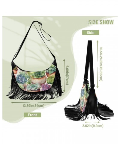 Succulents-floral Women Tassel Fringe Shoulder bag, Fringe Purse Crossbody, Women Tassel Hobo Bag with Zipper $17.04 Hobo Bags