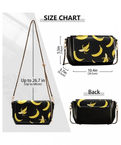 Cartoon Bananas Black PU Leather Crossbody Handbag for Women Shoulder Purse with Adjustable Metal Chain Waterproof Crossbody ...