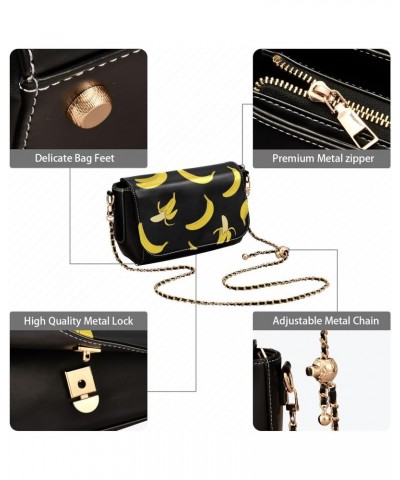 Cartoon Bananas Black PU Leather Crossbody Handbag for Women Shoulder Purse with Adjustable Metal Chain Waterproof Crossbody ...