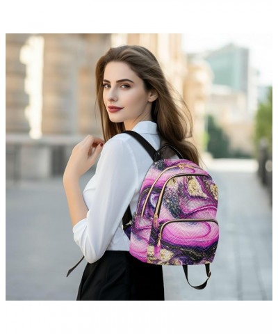 Women Backpack Marble Pink Golden Glitter Durable Travel Backpack Lightweight Handbag Lady Purse Roomy Double Zipper Weekend ...