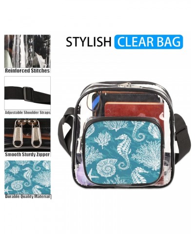 Sea Beach Seahorse Clear Crossbody Stadium Approved Clear Purse Bag with Zipper Pocket Long Strap Shoulder Bag for Concert Ev...