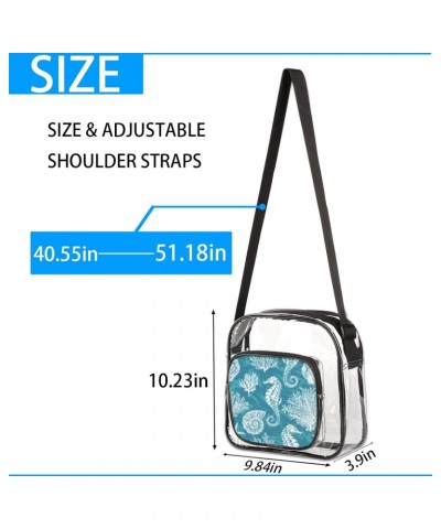 Sea Beach Seahorse Clear Crossbody Stadium Approved Clear Purse Bag with Zipper Pocket Long Strap Shoulder Bag for Concert Ev...