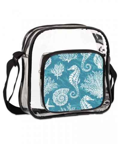 Sea Beach Seahorse Clear Crossbody Stadium Approved Clear Purse Bag with Zipper Pocket Long Strap Shoulder Bag for Concert Ev...