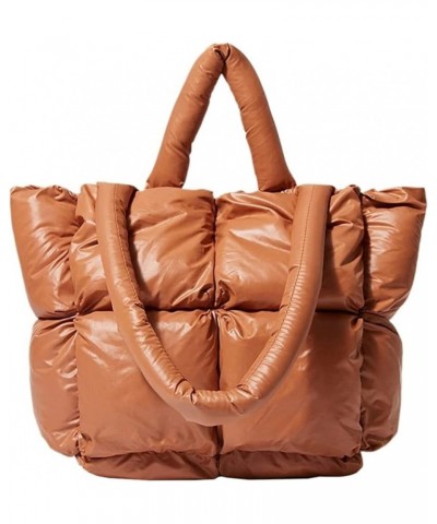 Women's Down Tote Bag Puffer Tote, Cotton Padding Quilted Fluffy Tote Shoulder Tote Purse Brown $19.93 Totes