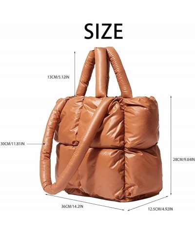 Women's Down Tote Bag Puffer Tote, Cotton Padding Quilted Fluffy Tote Shoulder Tote Purse Brown $19.93 Totes