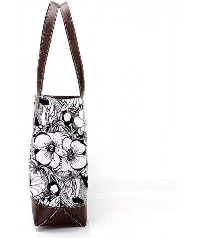 Tote Bag for Women, Large Tote Bag, Women's Tote Handbags, Modern Abstract Art Flowers Black White Vintage, Womens Tote Bag P...