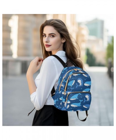 Mini Backpack for Women, Whales Dark Blue Travel Backpack Purse for Ladies, Small Bookbag Daypack Shoulder Bag S Multi1241 Me...