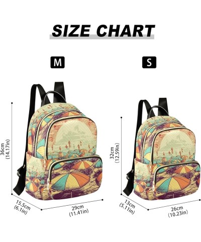 Moon Floral Sky Quilted Backpack Ladies Backpack Quilted Travel Bag Colorful Sun Umbrellas By the Sea American Retro Medium $...