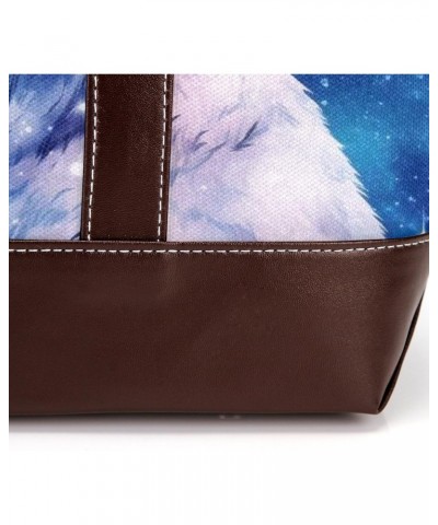 Polar Bear Canvas Leather Mix Hand-Held Tote Bag 13.3x4.7x12.2 in - Stylish and Versatile Fashion Accessory! $19.20 Totes