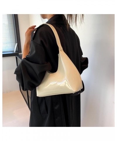 Women Patent Leather Tote Bag Everyday Purse Trendy Hobo bag Crescent Bag Structured Purse Beige $14.40 Totes