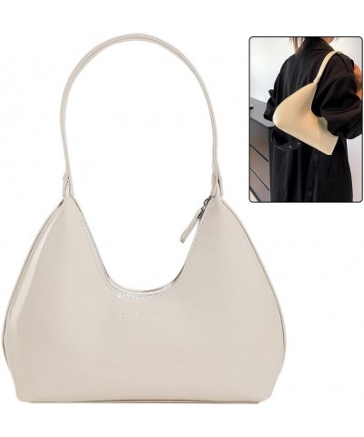 Women Patent Leather Tote Bag Everyday Purse Trendy Hobo bag Crescent Bag Structured Purse Beige $14.40 Totes