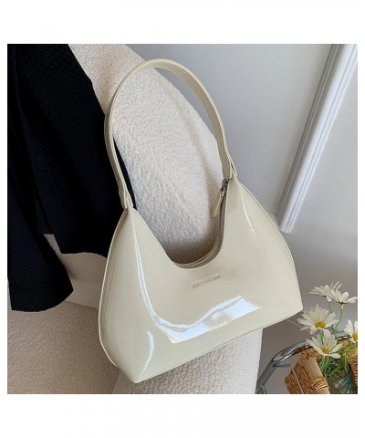 Women Patent Leather Tote Bag Everyday Purse Trendy Hobo bag Crescent Bag Structured Purse Beige $14.40 Totes