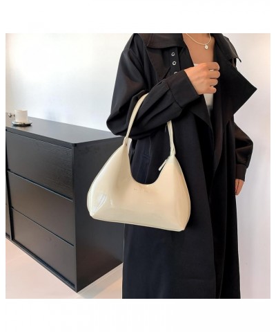 Women Patent Leather Tote Bag Everyday Purse Trendy Hobo bag Crescent Bag Structured Purse Beige $14.40 Totes