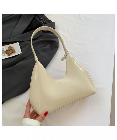 Women Patent Leather Tote Bag Everyday Purse Trendy Hobo bag Crescent Bag Structured Purse Beige $14.40 Totes