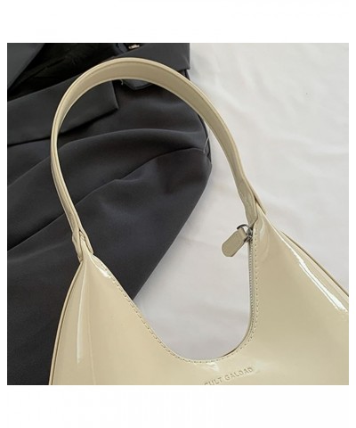 Women Patent Leather Tote Bag Everyday Purse Trendy Hobo bag Crescent Bag Structured Purse Beige $14.40 Totes