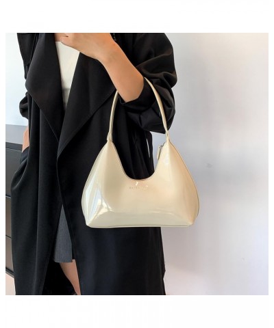 Women Patent Leather Tote Bag Everyday Purse Trendy Hobo bag Crescent Bag Structured Purse Beige $14.40 Totes