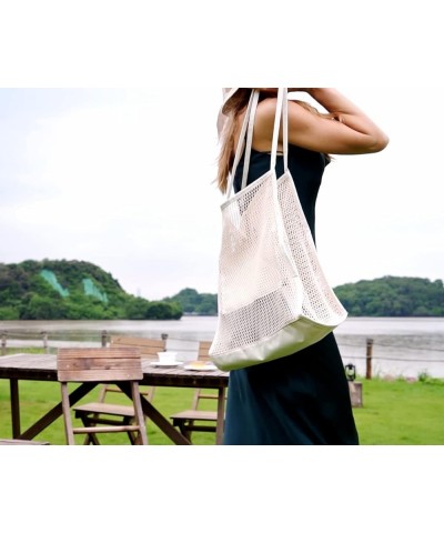 Updated Large Beach Tote Bag for 3 Towels, Womens Mesh Handbag Top-Handle Shoulder Bag Hot Beige $8.09 Totes