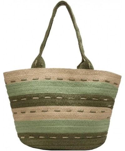 Shoulder Bag Summer Ladies Woven Bag Fashion Large Capacity Contrast Color Casual Tote Purses Green $9.30 Shoulder Bags