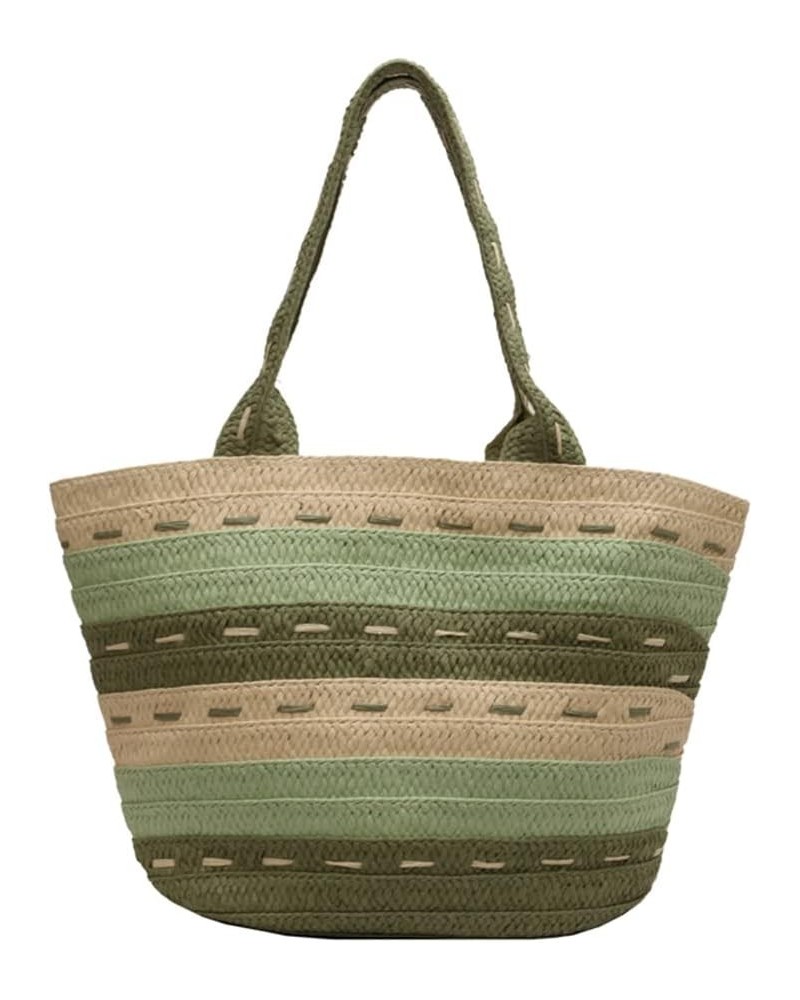 Shoulder Bag Summer Ladies Woven Bag Fashion Large Capacity Contrast Color Casual Tote Purses Green $9.30 Shoulder Bags