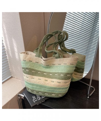 Shoulder Bag Summer Ladies Woven Bag Fashion Large Capacity Contrast Color Casual Tote Purses Green $9.30 Shoulder Bags