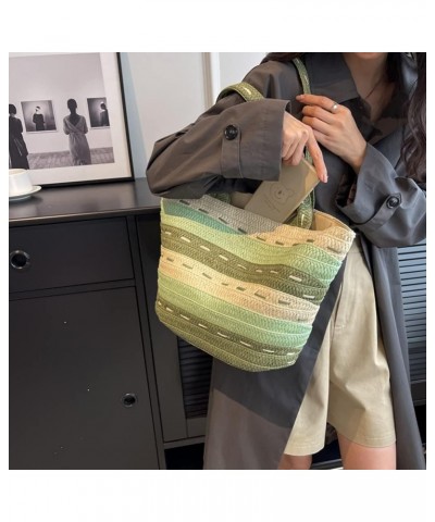 Shoulder Bag Summer Ladies Woven Bag Fashion Large Capacity Contrast Color Casual Tote Purses Green $9.30 Shoulder Bags