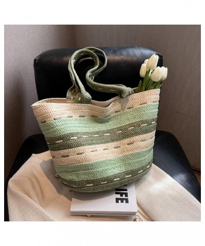 Shoulder Bag Summer Ladies Woven Bag Fashion Large Capacity Contrast Color Casual Tote Purses Green $9.30 Shoulder Bags