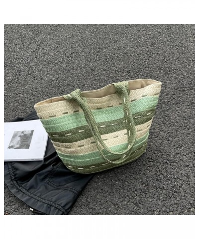 Shoulder Bag Summer Ladies Woven Bag Fashion Large Capacity Contrast Color Casual Tote Purses Green $9.30 Shoulder Bags