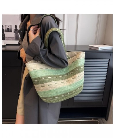 Shoulder Bag Summer Ladies Woven Bag Fashion Large Capacity Contrast Color Casual Tote Purses Green $9.30 Shoulder Bags