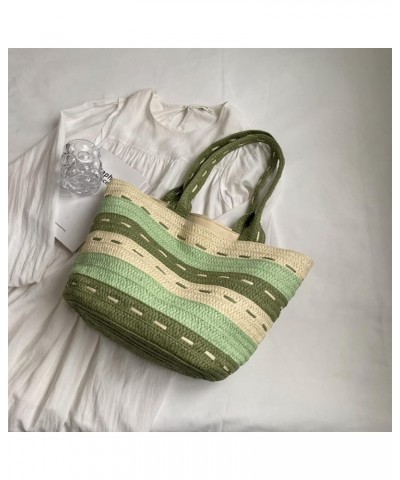 Shoulder Bag Summer Ladies Woven Bag Fashion Large Capacity Contrast Color Casual Tote Purses Green $9.30 Shoulder Bags