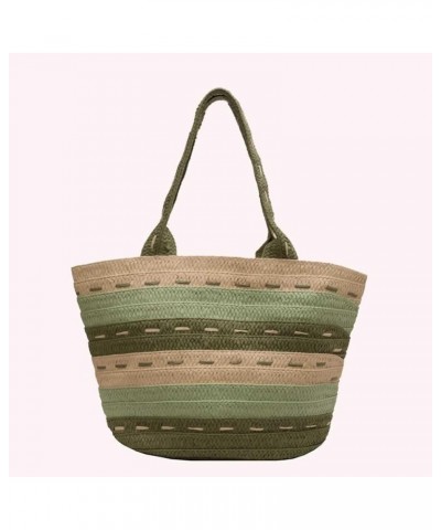 Shoulder Bag Summer Ladies Woven Bag Fashion Large Capacity Contrast Color Casual Tote Purses Green $9.30 Shoulder Bags