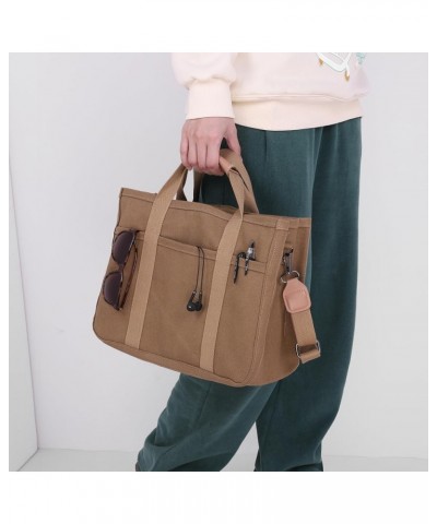 Womens Canvas Tote Bag Large Capacity Multi-pocket Casual Bags Shoulder Crossbody Tote Bag Travel Everything Bag Brown $24.58...