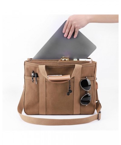 Womens Canvas Tote Bag Large Capacity Multi-pocket Casual Bags Shoulder Crossbody Tote Bag Travel Everything Bag Brown $24.58...