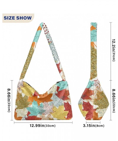 Autumn Maple Leaf Pattern Plush Underarm Bag Women's Tote Handbags Fluffy Shoulder Bag for Autumn and Winter $13.43 Totes