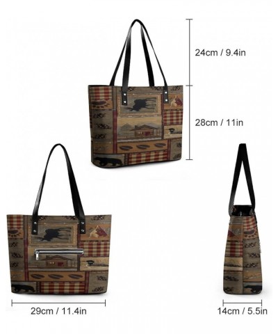 Natural Rustic Cabin Wild Lodge Check Plaid Pattern Women Tote Bags Top Handle Satchel Handbags Faux Leather Tassel Shoulder ...