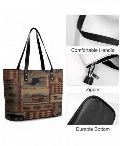 Natural Rustic Cabin Wild Lodge Check Plaid Pattern Women Tote Bags Top Handle Satchel Handbags Faux Leather Tassel Shoulder ...