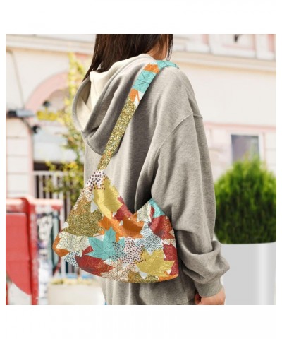 Autumn Maple Leaf Pattern Plush Underarm Bag Women's Tote Handbags Fluffy Shoulder Bag for Autumn and Winter $13.43 Totes