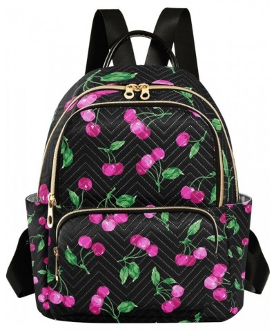 Women Backpack Watercolor Pink Cherry Green Leaf Anti-Theft Travel Backpack with Luggage Belt Lightweight Handbag Lady Purse ...