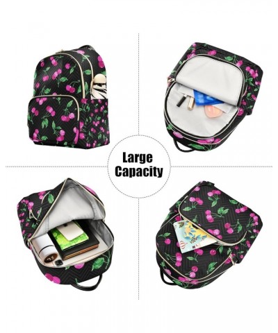 Women Backpack Watercolor Pink Cherry Green Leaf Anti-Theft Travel Backpack with Luggage Belt Lightweight Handbag Lady Purse ...