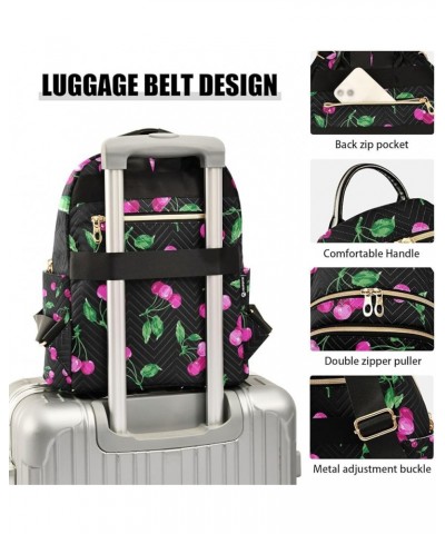 Women Backpack Watercolor Pink Cherry Green Leaf Anti-Theft Travel Backpack with Luggage Belt Lightweight Handbag Lady Purse ...