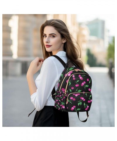 Women Backpack Watercolor Pink Cherry Green Leaf Anti-Theft Travel Backpack with Luggage Belt Lightweight Handbag Lady Purse ...